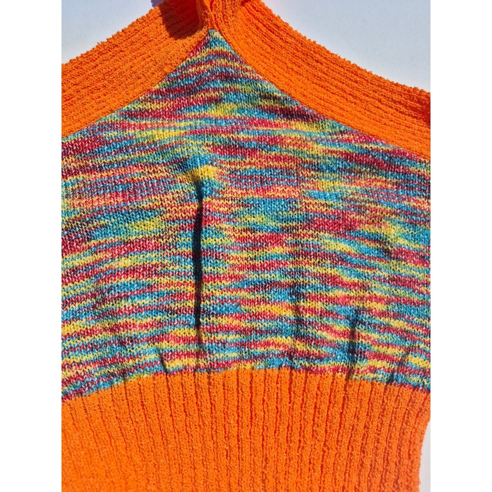 Rainbow Space Dye Knit Halter Crop Top Womens L Boho Festival Y2K Rave Top Shirt